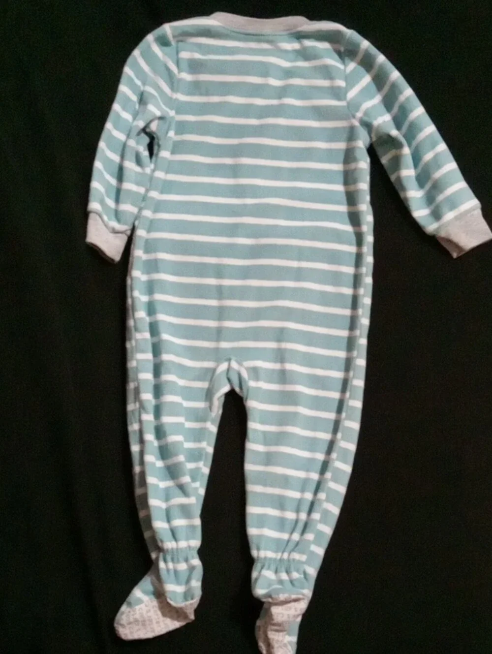 Carter's Aqua and White Striped Dino Footed Sleeper